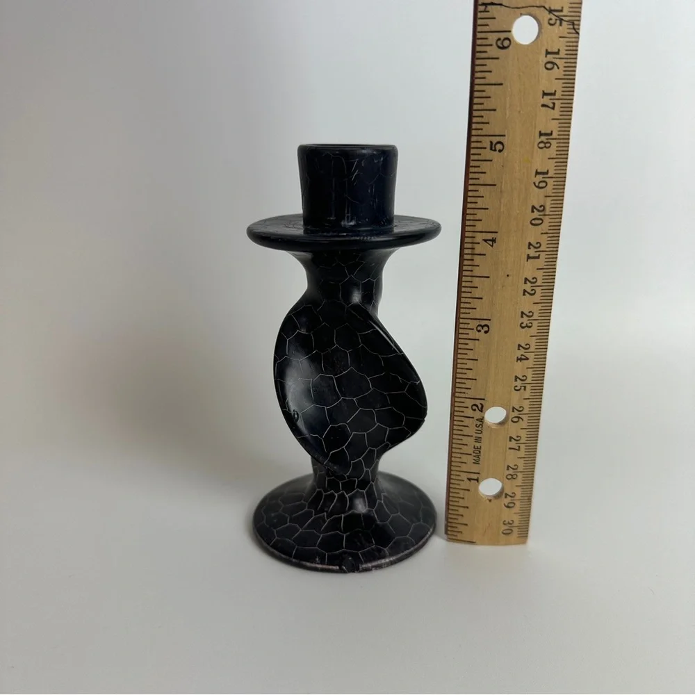 VTG Hand Carved‎ Soapstone Taper Candle Holder Blue Black